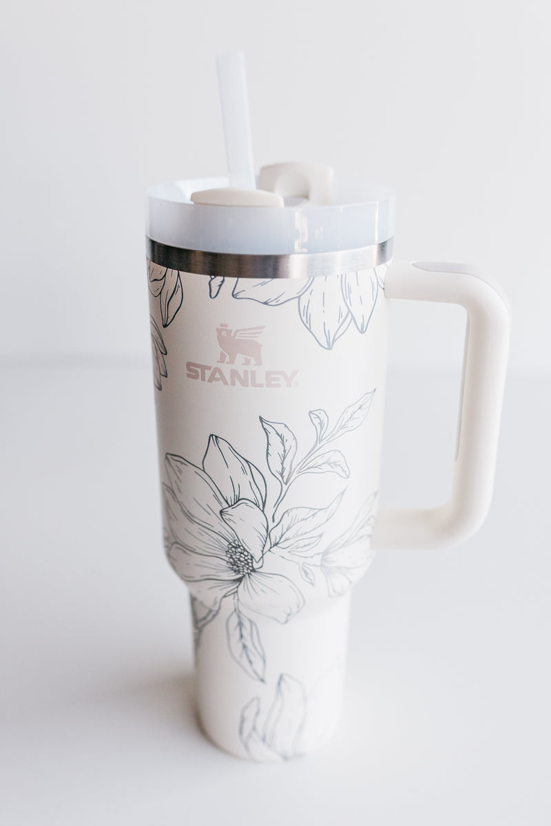 Floral Stanley Quencher 40oz, Stanley Mug, Engraved Tumbler, Engraved  Stanley, Floral Stanley, Full Wrap Stanley, Travel Mug With Handle 