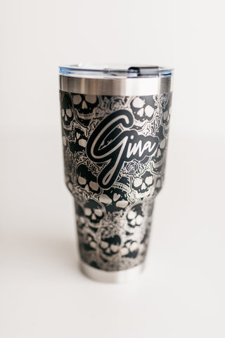 Skulls & Roses | Personalized | 30 OZ Tumbler | Fully wrapped seamless design