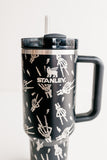 Stanley 40oz tumbler Engraved with Skeleton Peace & Lightening Bolts