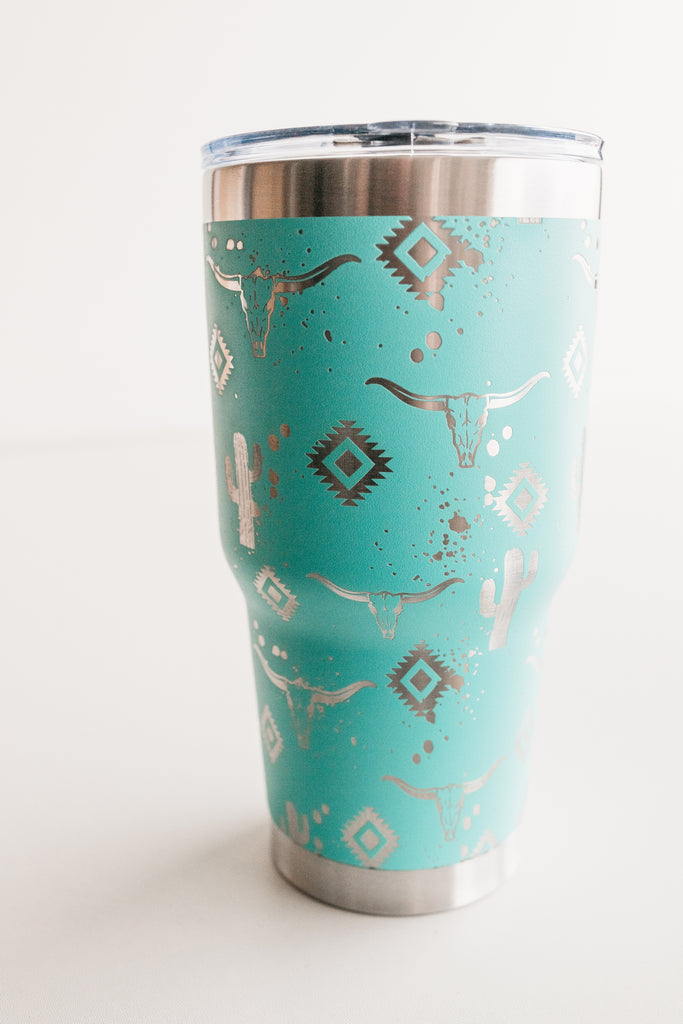 Teal Bull Skull Personalized 20oz Insulated Tumbler with Lid and Straw