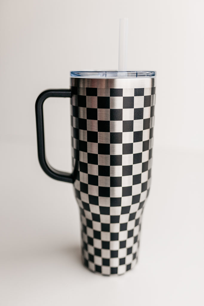 Black Checkerboard 40 Oz Handle Tumbler
